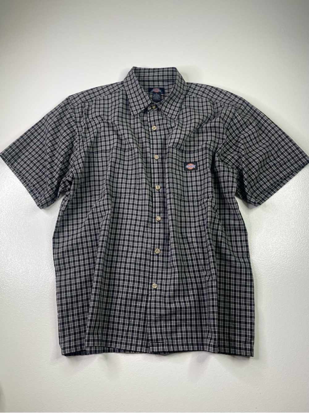 Dickies Relaxed Fit Black & White Plaid Short Sleeve Button Up Shirt XL